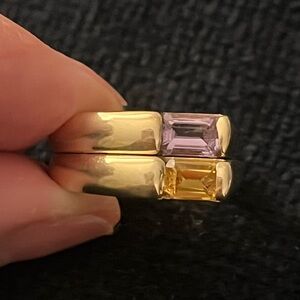 14K Gold Double-Stack Rings with Purple and Yellow Gemstones